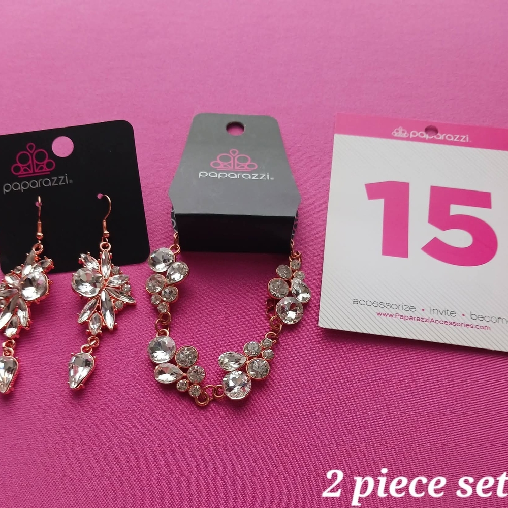 Paparazzi Copper and White Stones  Floral Jewelry Set